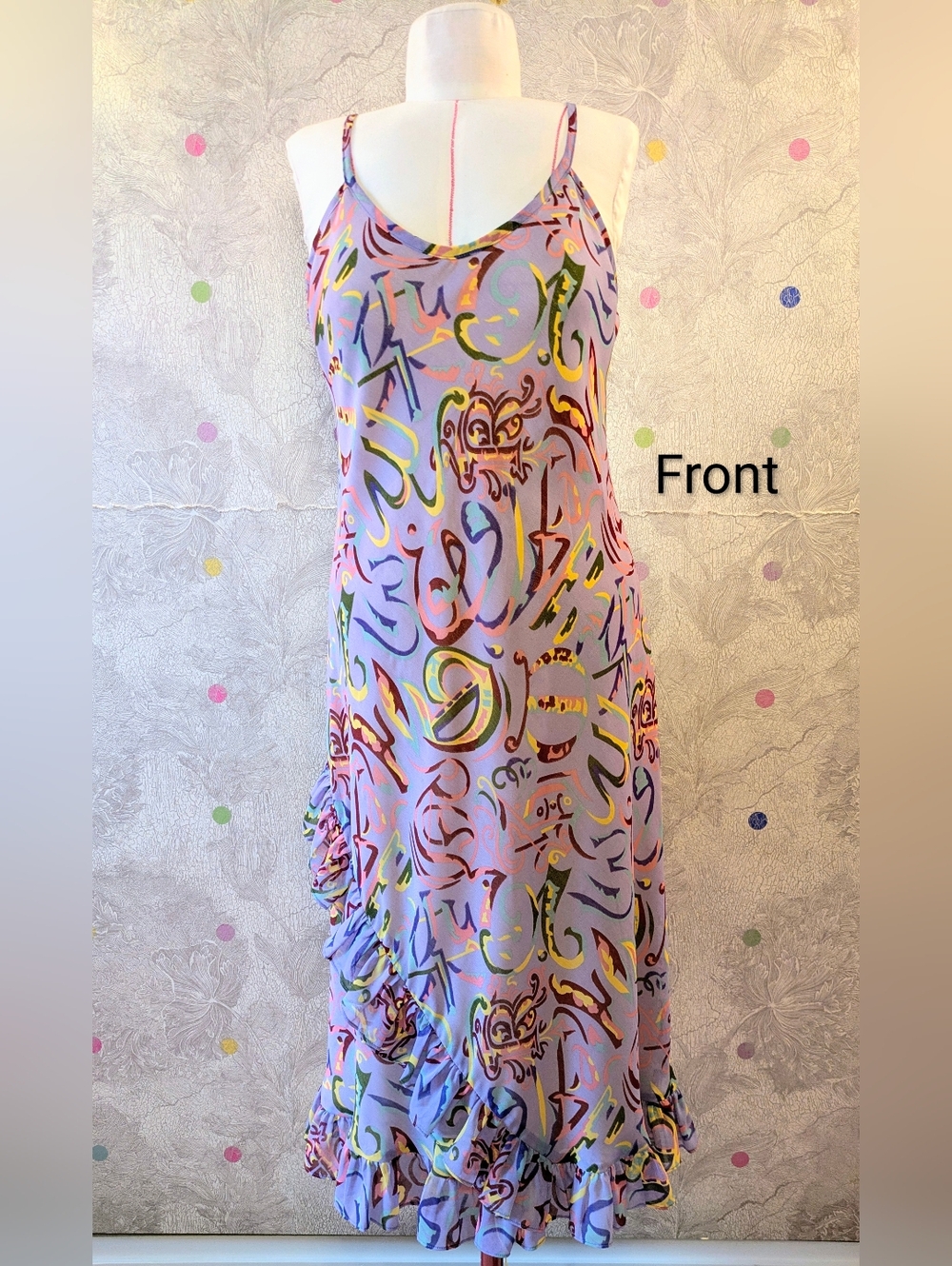 Vintage 90s Comrags Lavender Abstract Print Slip Dress